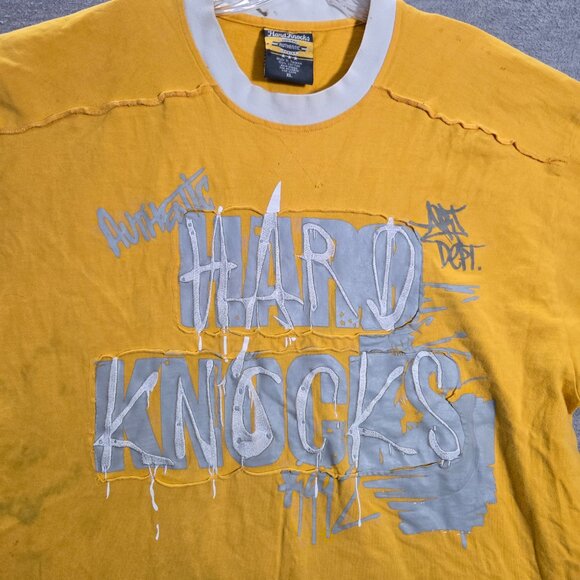 VINTAGE Hard Knock Men Shirt XL Yellow Ringer Spray Paint Hip Hop Streetwear Y2K - Picture 2 of 12